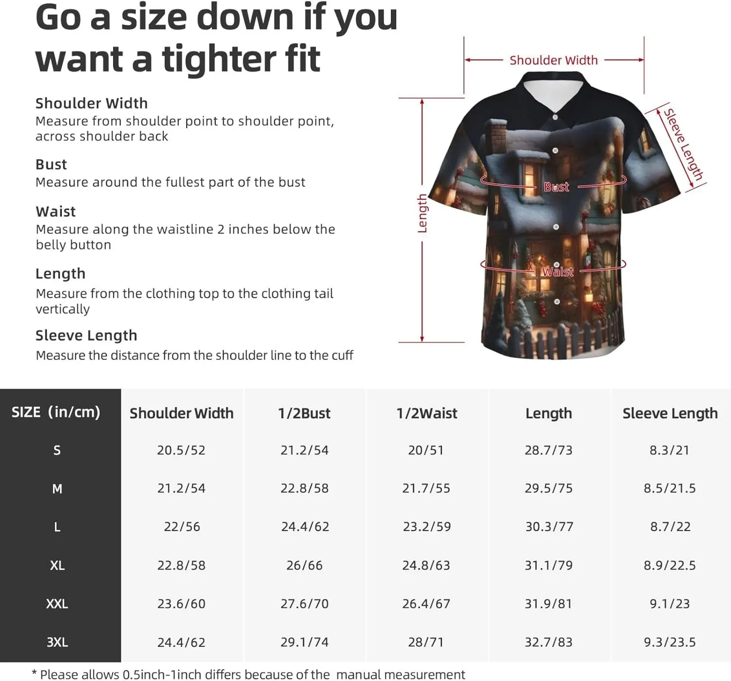 Christmas Village House 4 Hawaiian Shirt for Men Printed Casual Beach Shirts Button Down Short Sleeve Vacation Shirt