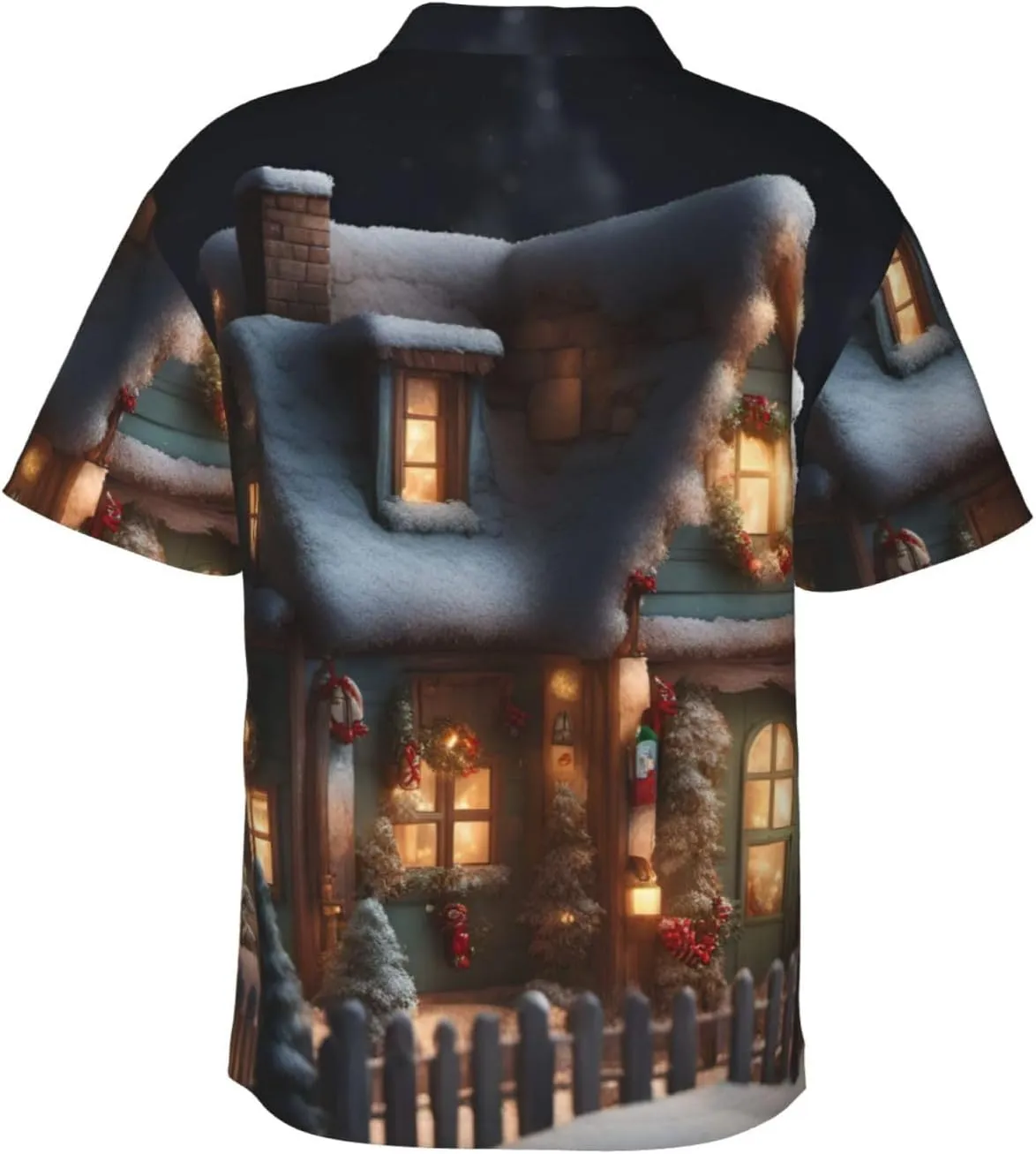 Christmas Village House 4 Hawaiian Shirt for Men Printed Casual Beach Shirts Button Down Short Sleeve Vacation Shirt