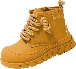 Chunky Sole Leather Booties For Childrens Boys Girls Kids Fashion Lace-Up Shoes 𝐖aterproof Flat Non Slip Breathable Shoes