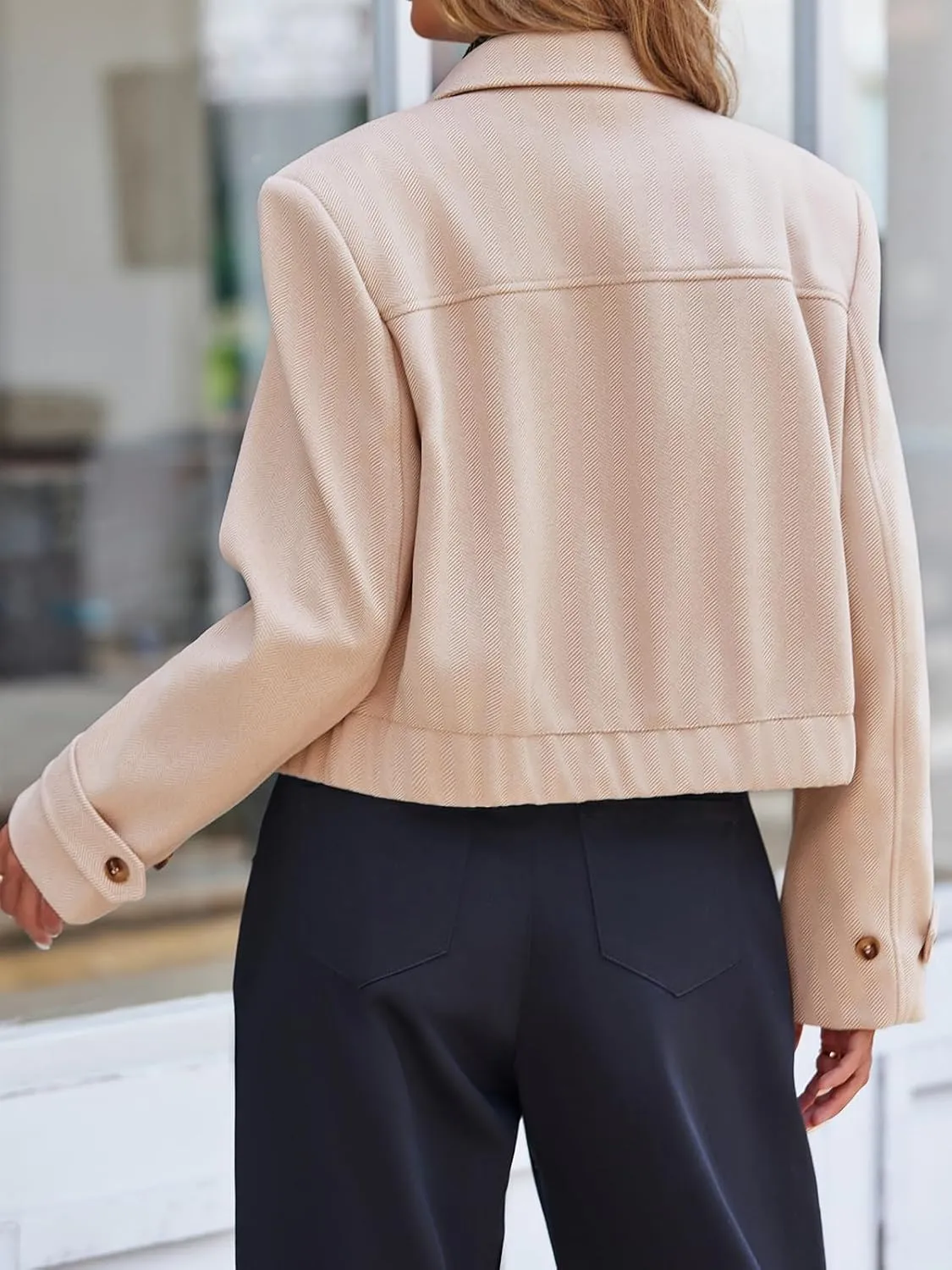 Cicy Bell Womens Cropped Tweed Blazer Fall Casual Dressy Zip Up Work Office Jacket Outerwear