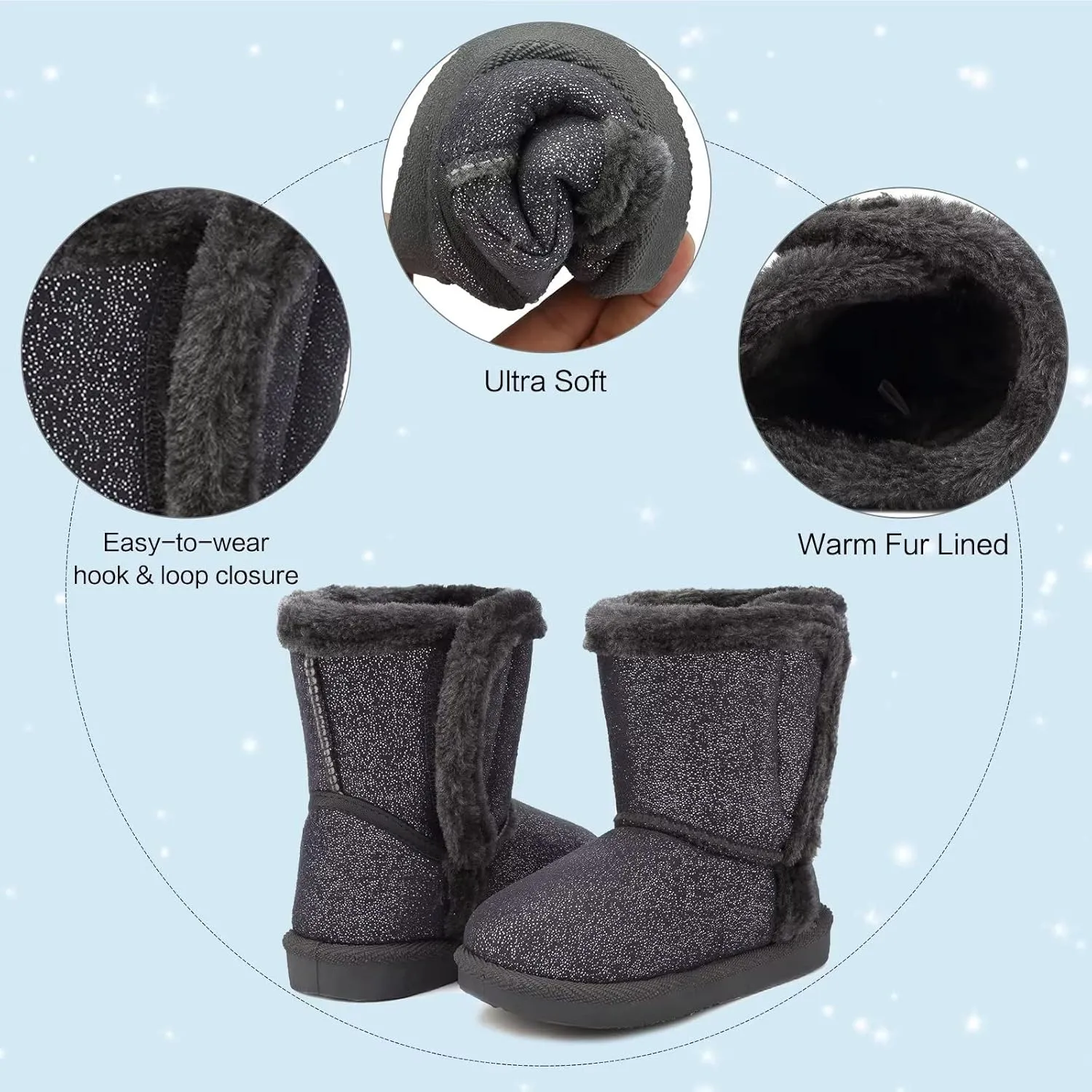 CIOR Toddler Snow Boots for Girls Boys Winter Warm Kids Button Boots Outdoor Shoes