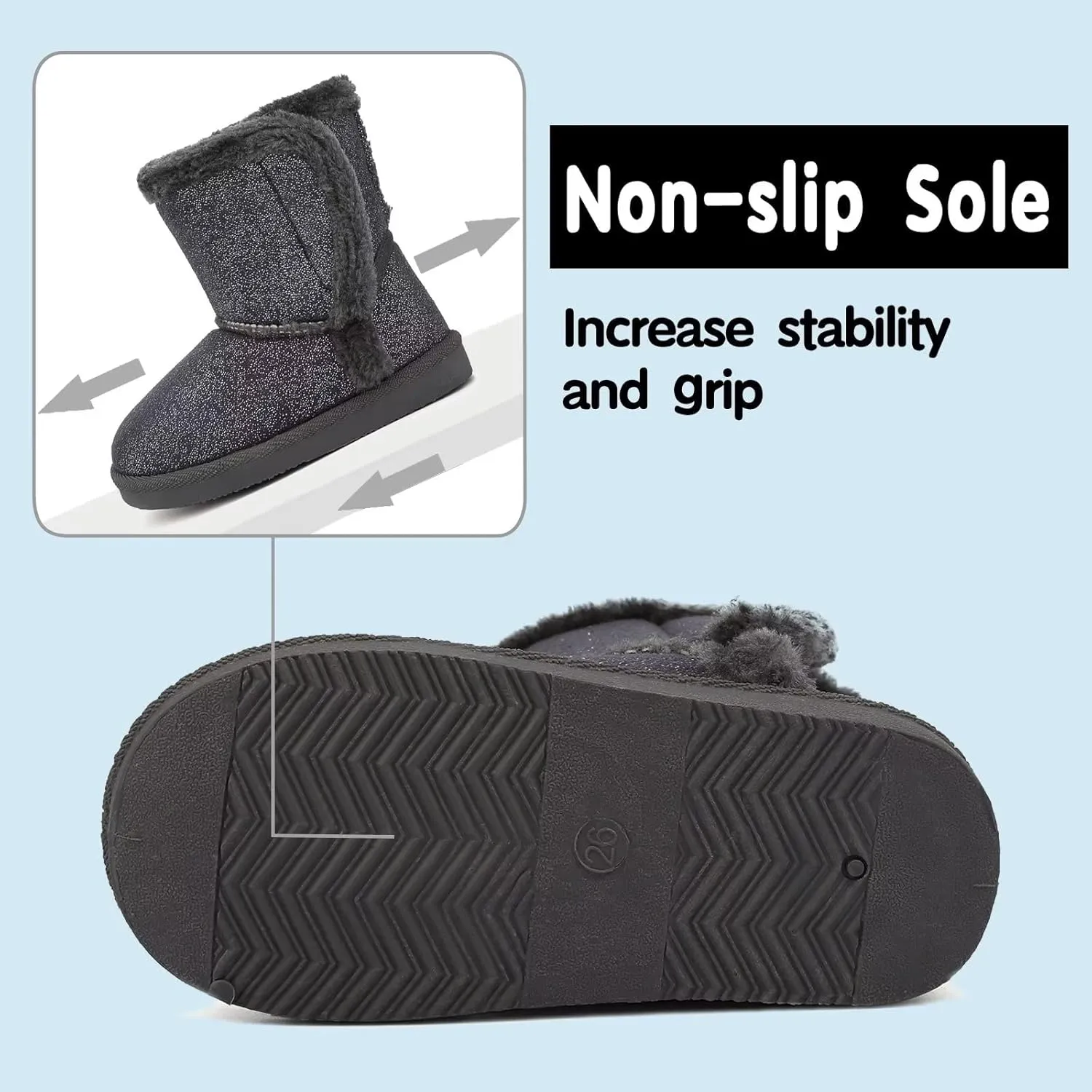 CIOR Toddler Snow Boots for Girls Boys Winter Warm Kids Button Boots Outdoor Shoes