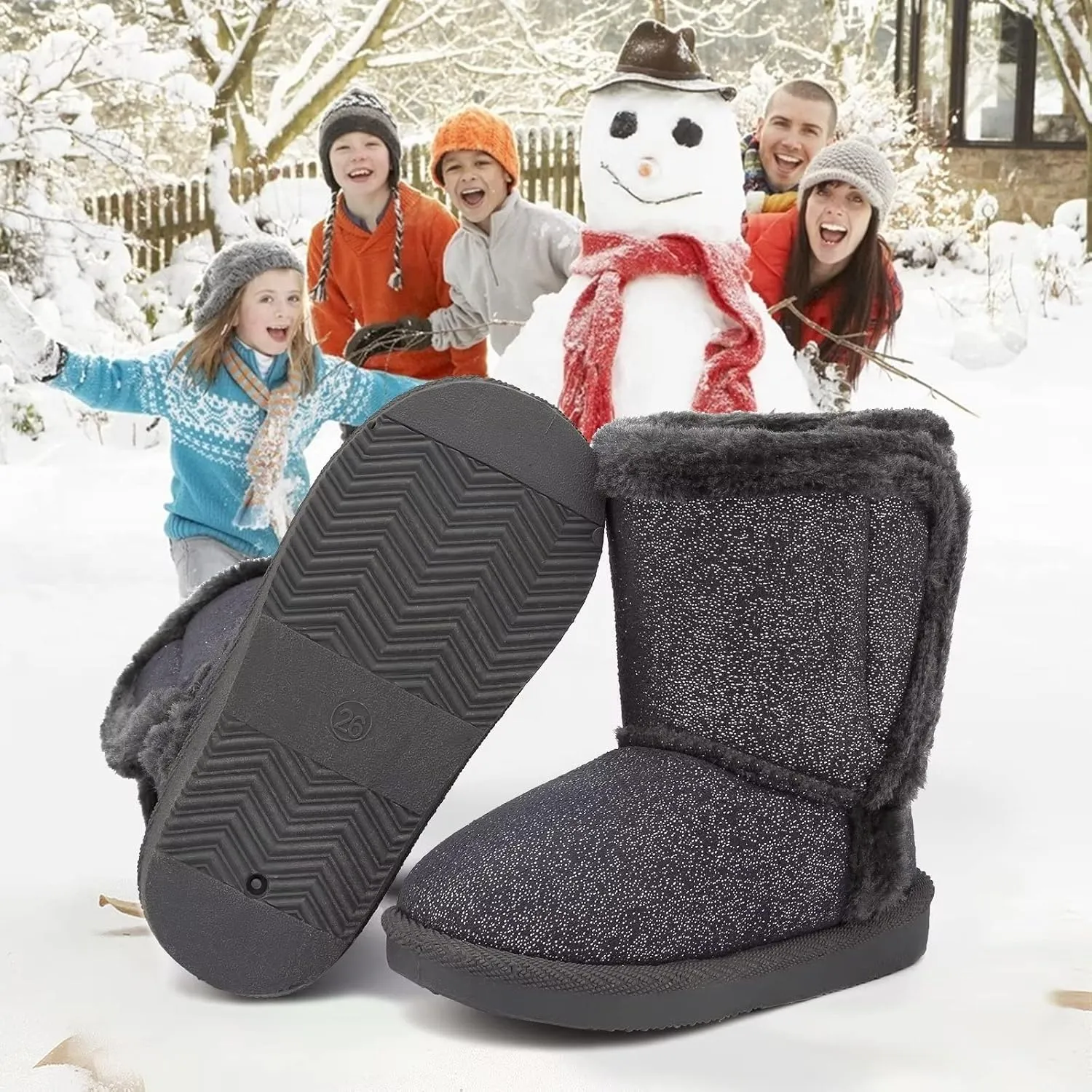 CIOR Toddler Snow Boots for Girls Boys Winter Warm Kids Button Boots Outdoor Shoes