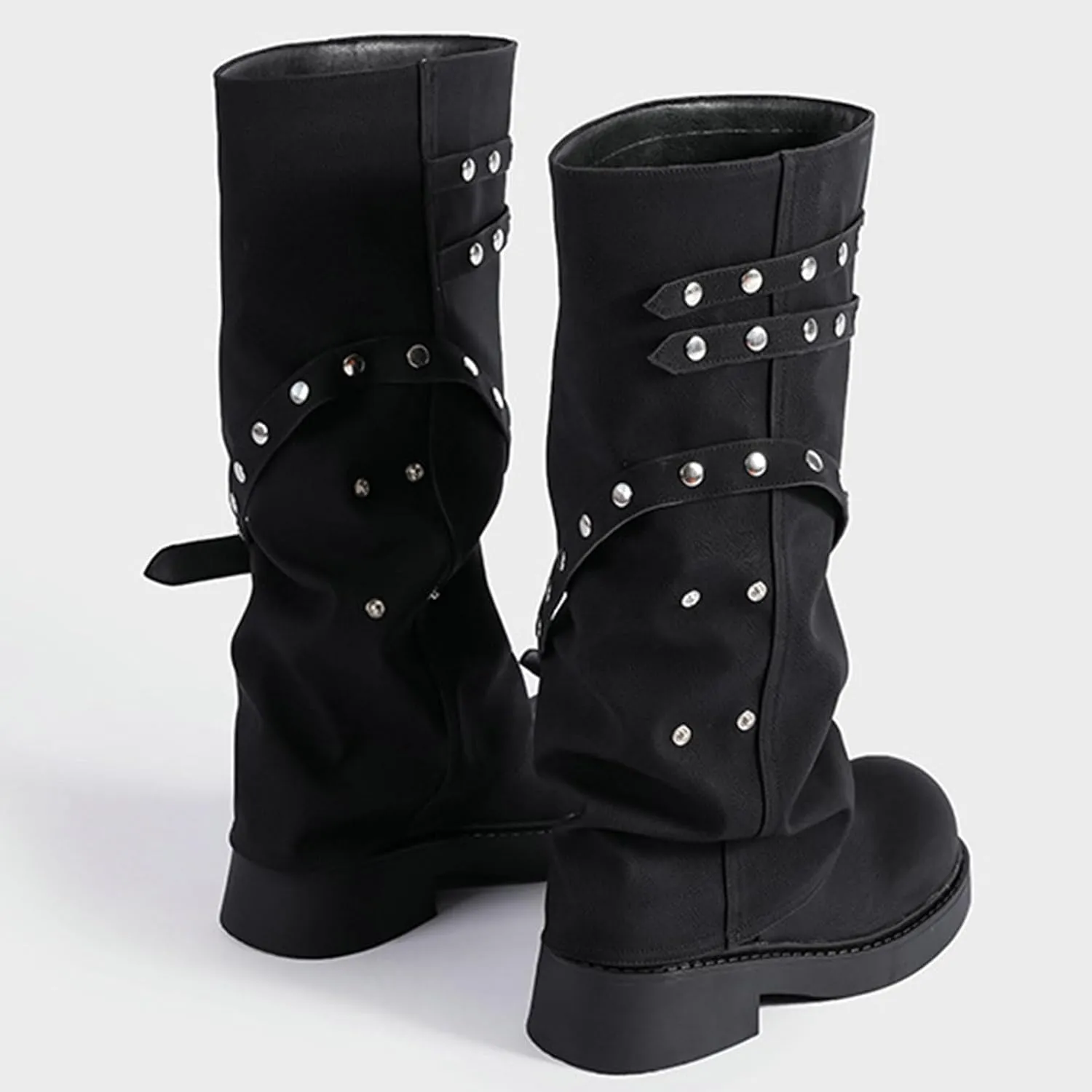ClassicSter Fold Over Knee High Boots Slouch Boots for Women Chunky Goth Platform Boots,2 inch Heel Wide Calf Long Boots Square Toe Riding Boots