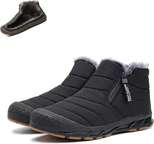 CLOUDEMO Snow Boots Mens Waterproof Winter Boots, Winter Shoes Men, Fur Lined Warm Slip Ankle Boots Zipper Closure Slip on Outdoor Boot Comfortable Walking Shoes