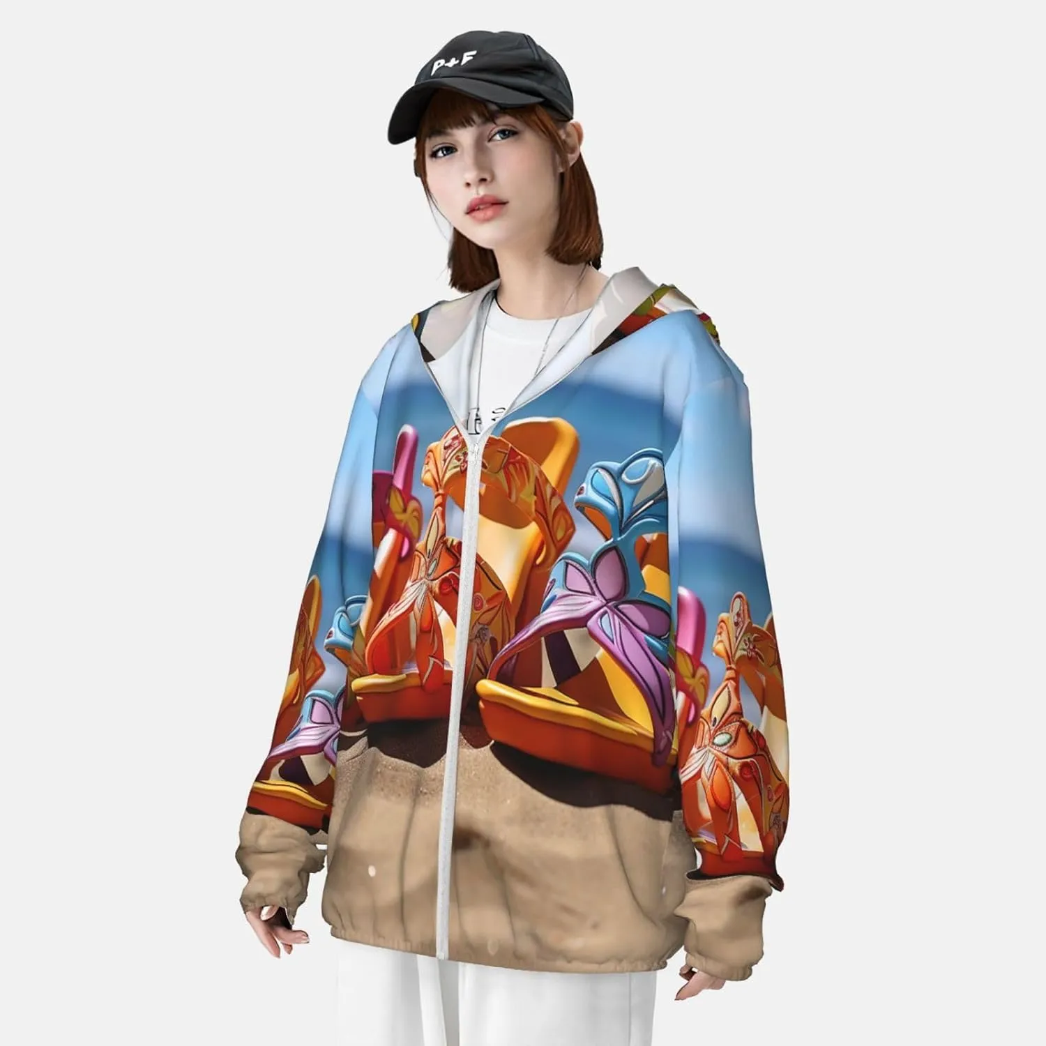 Colorful Sandals Shoes Sun Protection Hoodie Jacket Full Zip UPF 50  Long Sleeve Sun Shirt with Pocket Outdoor