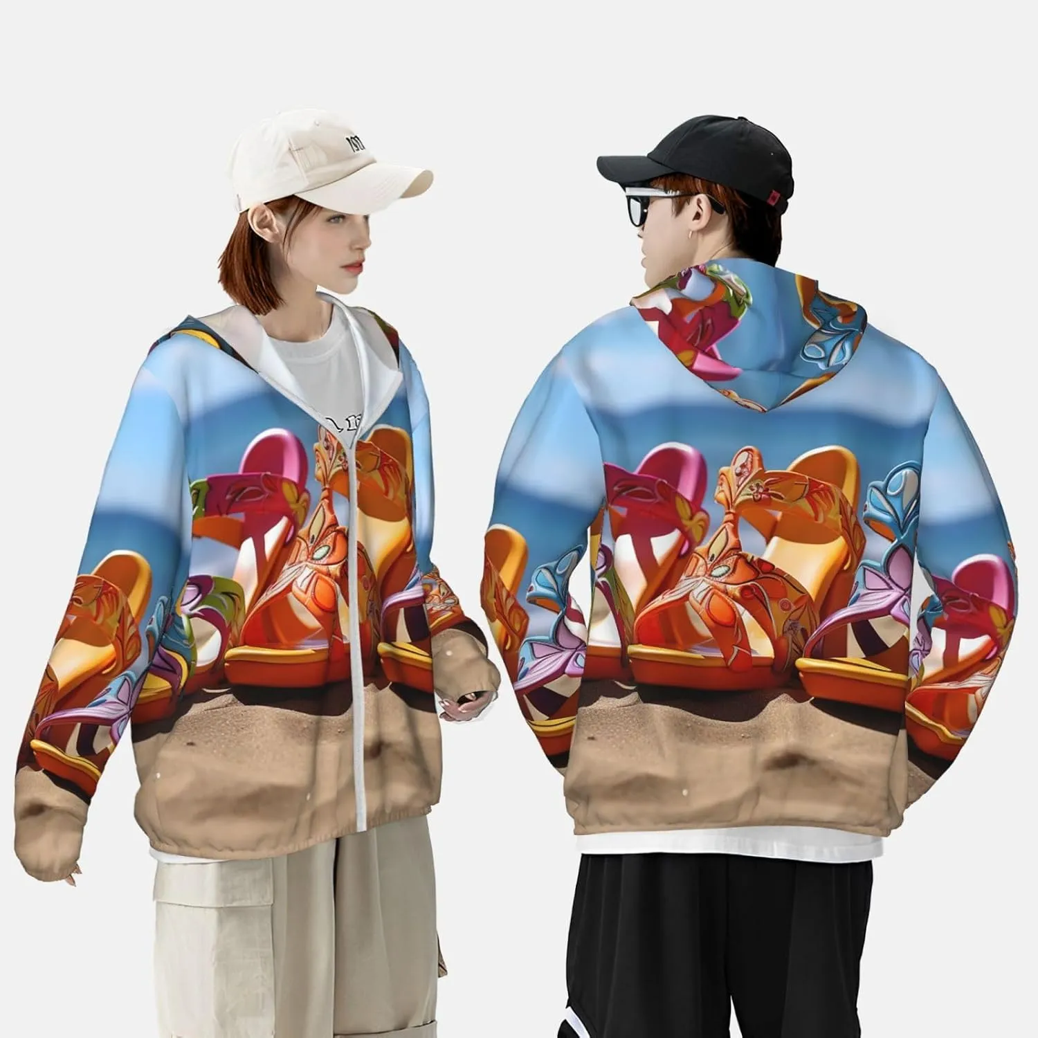 Colorful Sandals Shoes Sun Protection Hoodie Jacket Full Zip UPF 50  Long Sleeve Sun Shirt with Pocket Outdoor