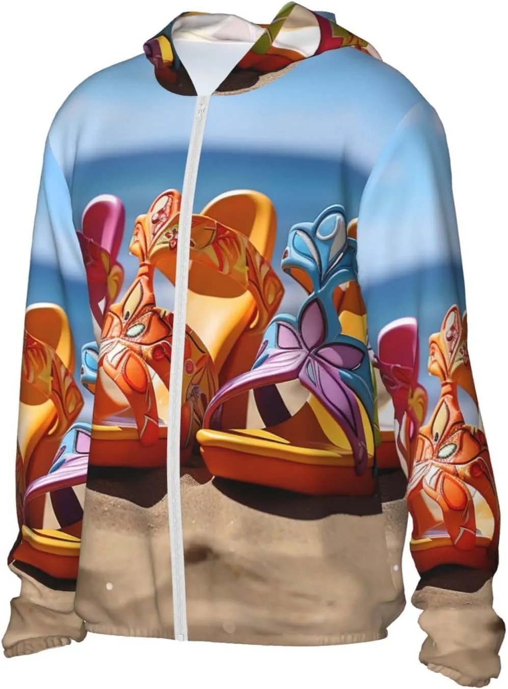 Colorful Sandals Shoes Sun Protection Hoodie Jacket Full Zip UPF 50  Long Sleeve Sun Shirt with Pocket Outdoor