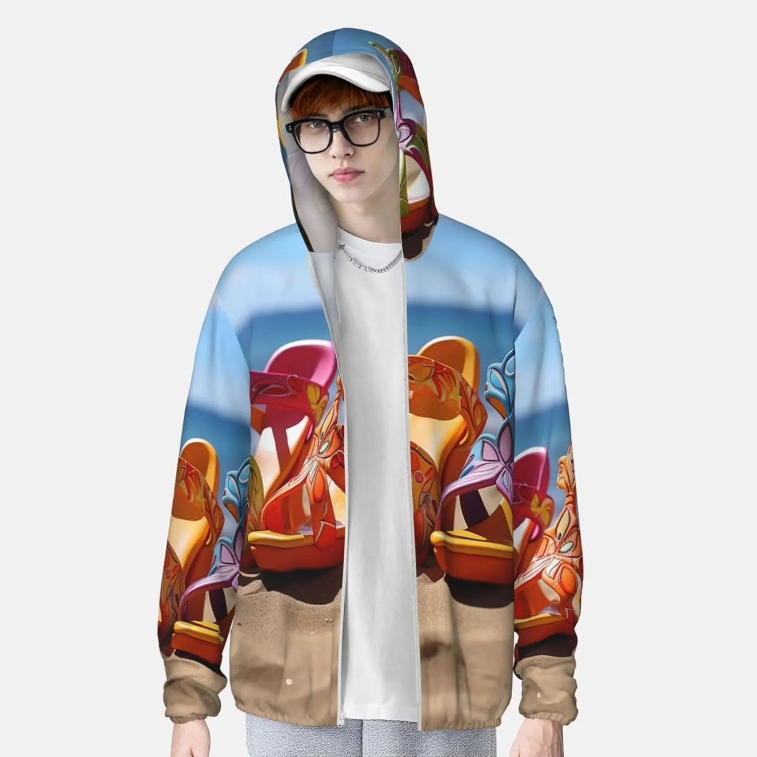 Colorful Sandals Shoes Sun Protection Hoodie Jacket Full Zip UPF 50  Long Sleeve Sun Shirt with Pocket Outdoor