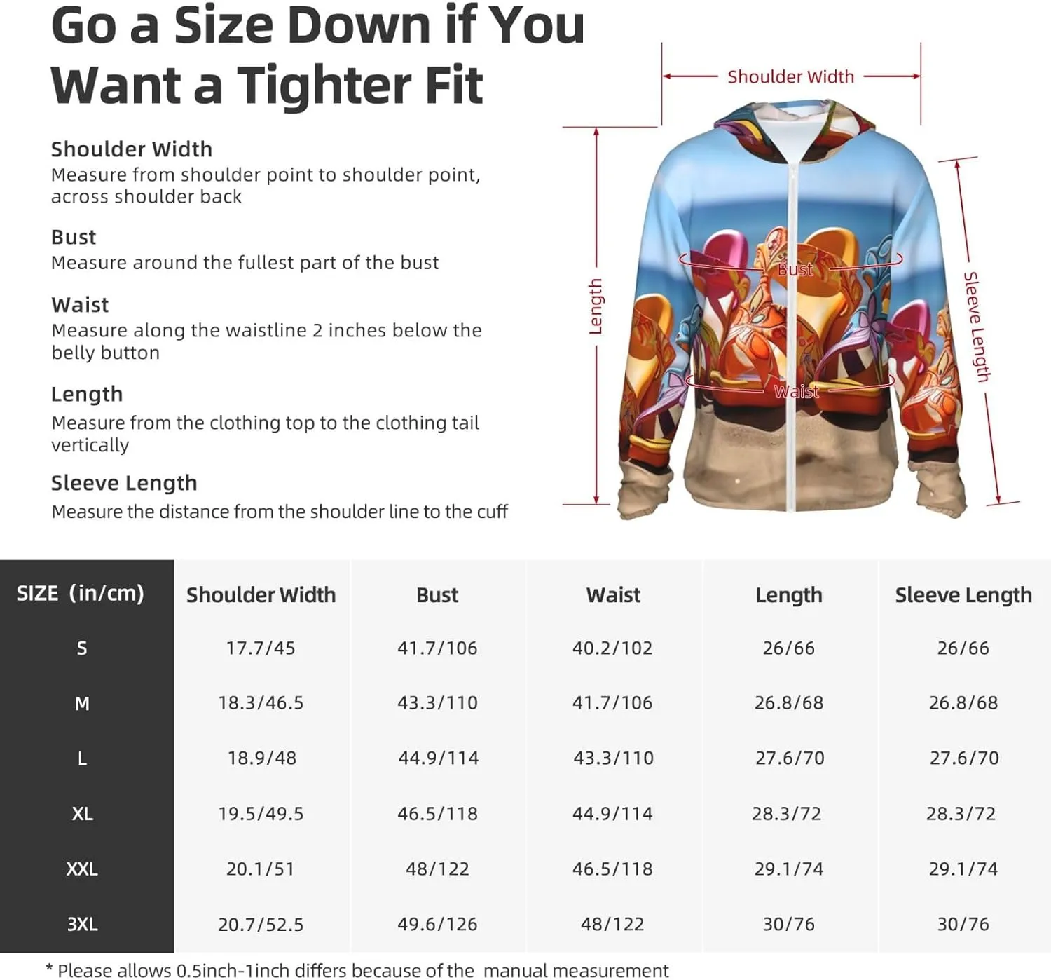 Colorful Sandals Shoes Sun Protection Hoodie Jacket Full Zip UPF 50  Long Sleeve Sun Shirt with Pocket Outdoor