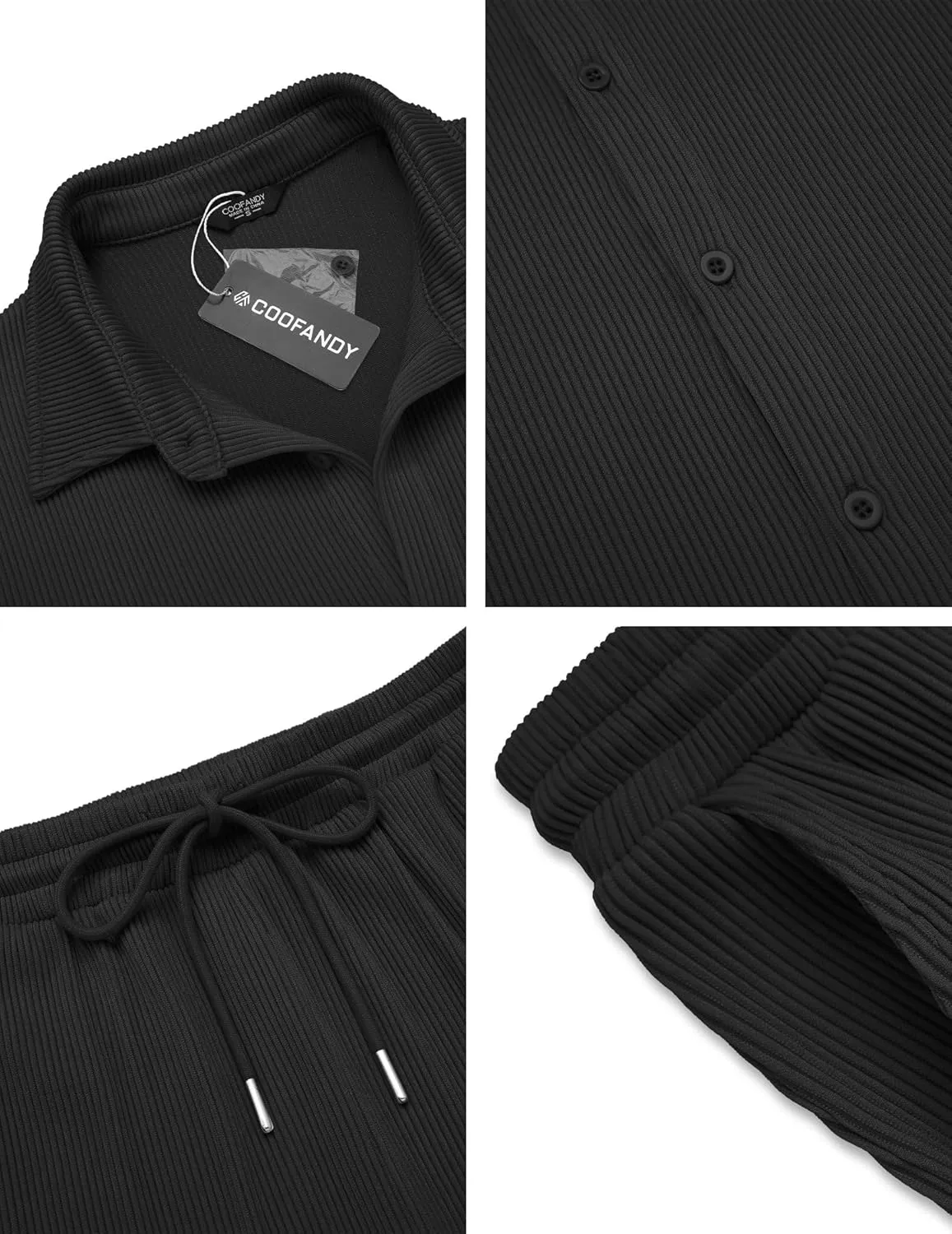 COOFANDY Men's 2 Piece Outfit Casual Short Sleeve Button Down Shirt Beach Summer Loose Pant Sets
