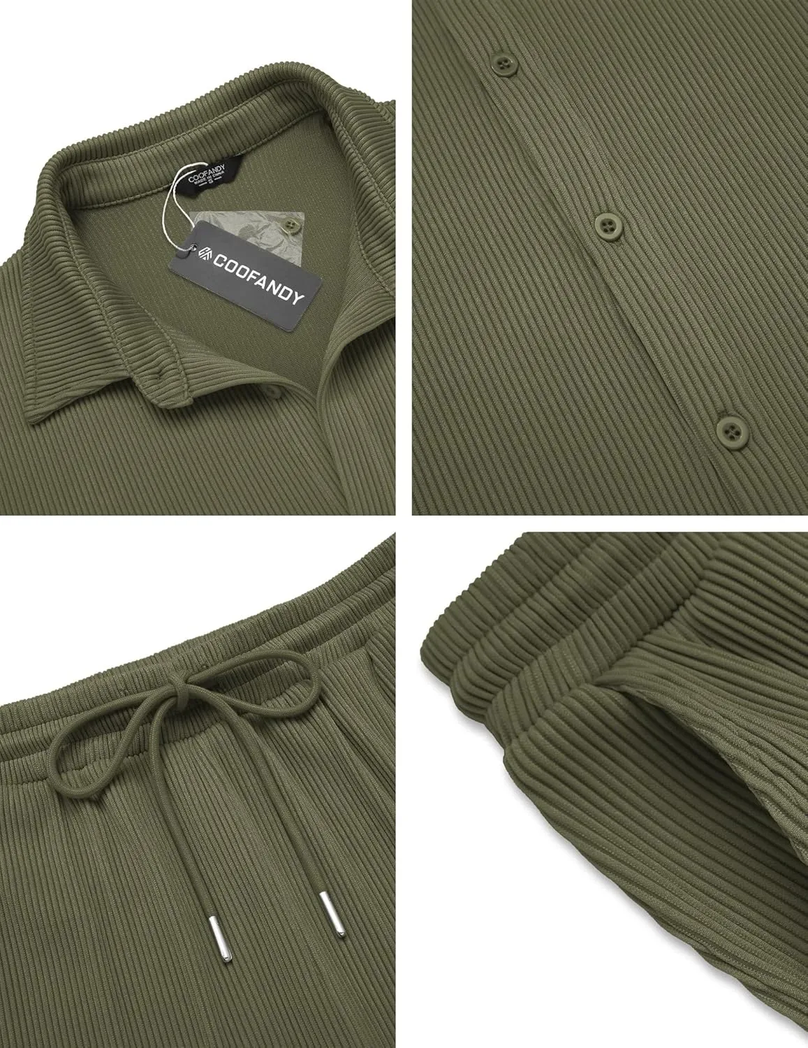 COOFANDY Men's 2 Piece Outfit Casual Short Sleeve Button Down Shirt Beach Summer Loose Pant Sets