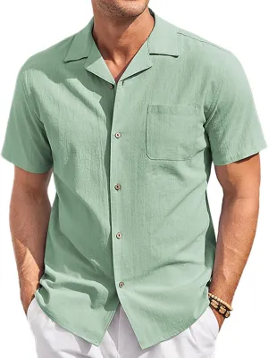 COOFANDY Mens Casual Cotton Linen Shirt Short Sleeve Button Up Shirts Summer Beach Top