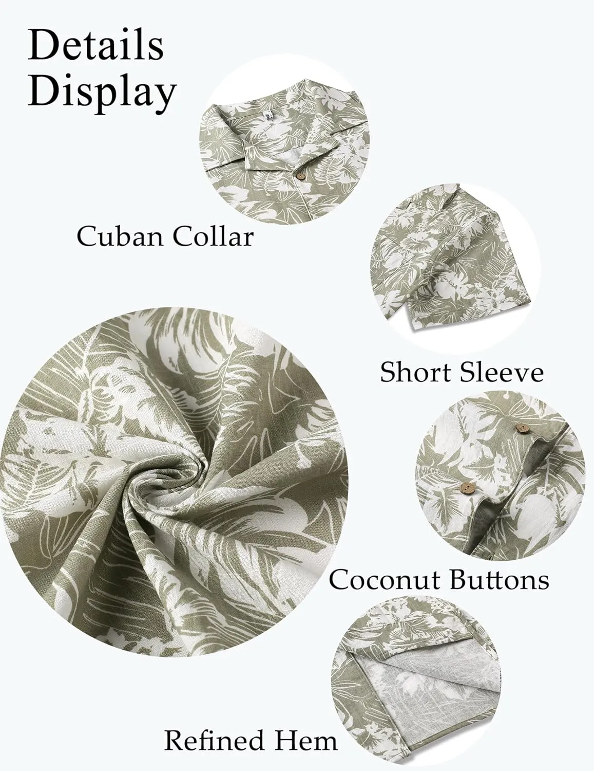 COOFANDY Mens Casual Cotton Linen Shirt Short Sleeve Button Up Shirts Summer Beach Top