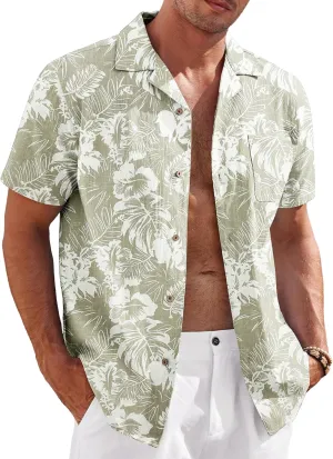 COOFANDY Mens Casual Cotton Linen Shirt Short Sleeve Button Up Shirts Summer Beach Top