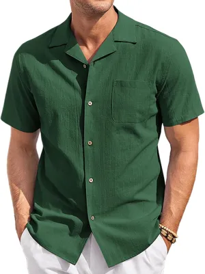 COOFANDY Mens Casual Cotton Linen Shirt Short Sleeve Button Up Shirts Summer Beach Top