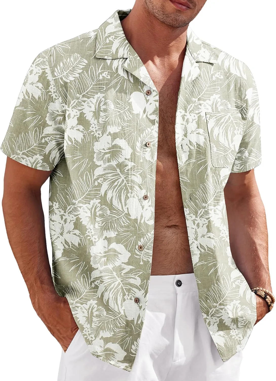 COOFANDY Mens Casual Cotton Linen Shirt Short Sleeve Button Up Shirts Summer Beach Top