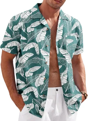 COOFANDY Mens Casual Cotton Linen Shirt Short Sleeve Button Up Shirts Summer Beach Top
