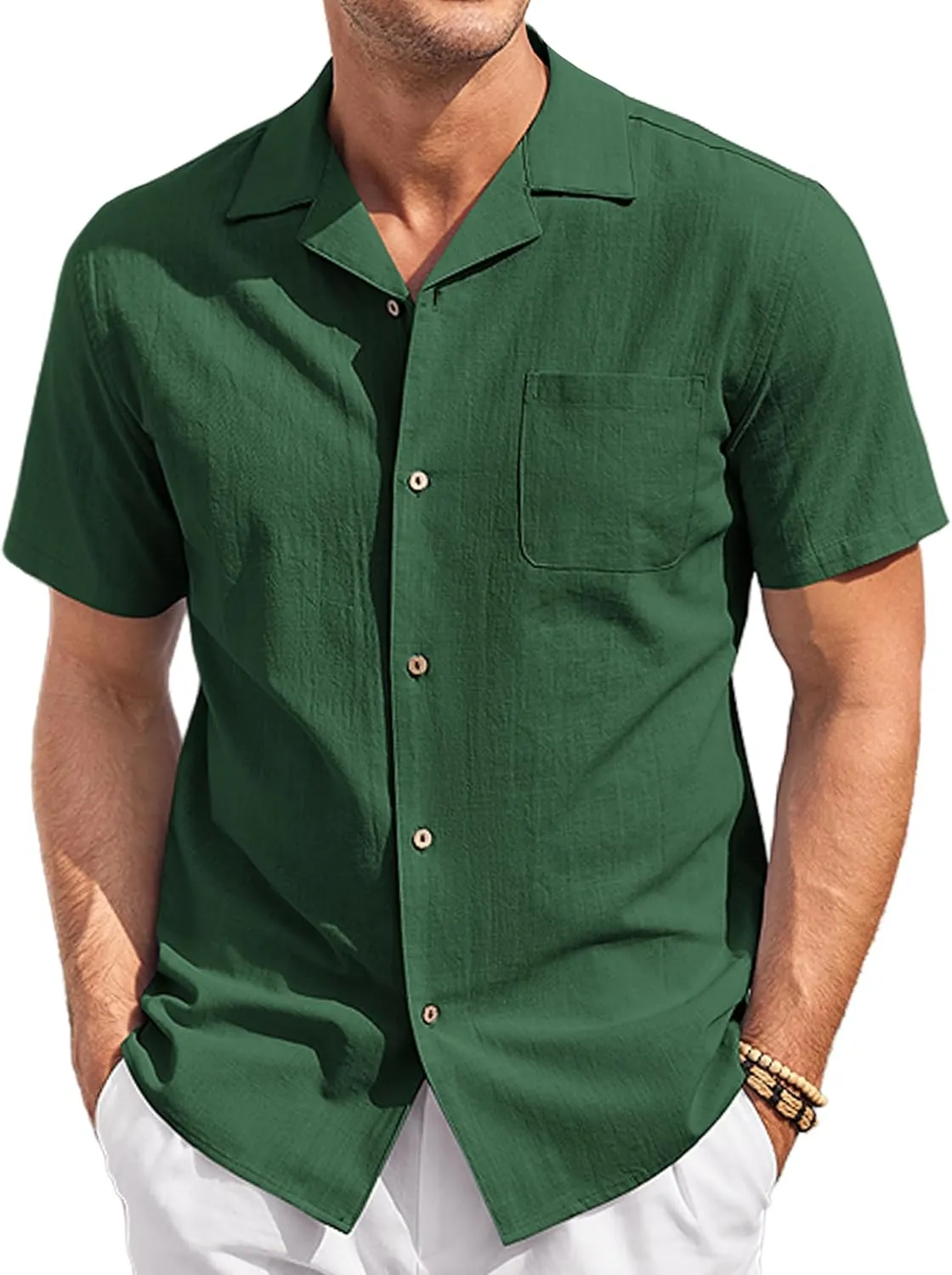 COOFANDY Mens Casual Cotton Linen Shirt Short Sleeve Button Up Shirts Summer Beach Top
