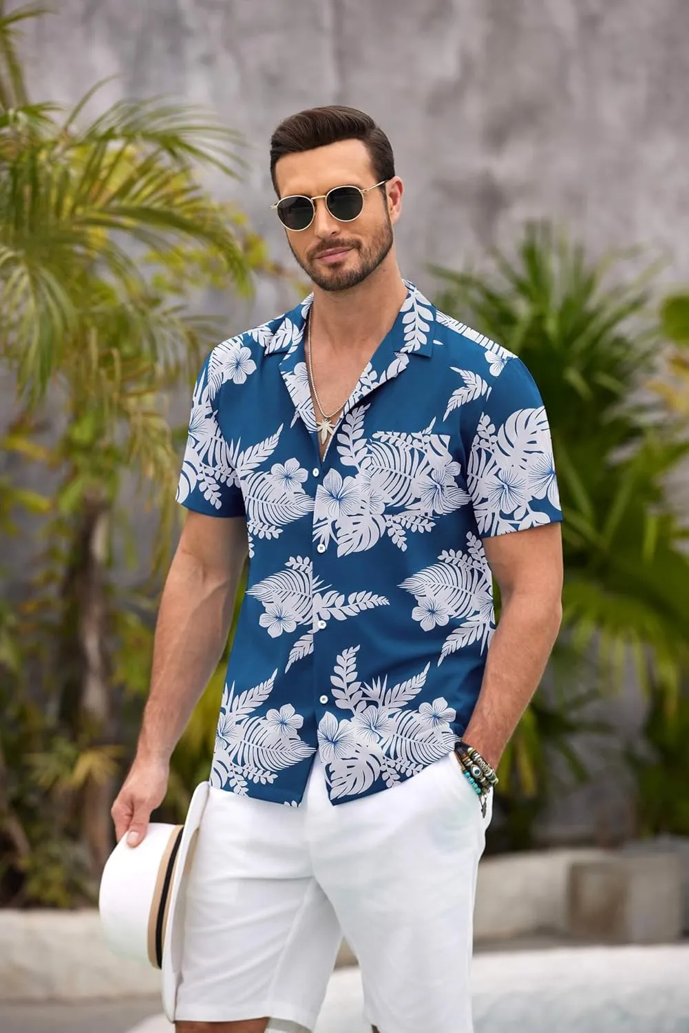 COOFANDY Mens Hawaiian Shirt Short Sleeve Floral Button Down Shirts Tropical Summer Beach Shirts Camp Collar Shirt