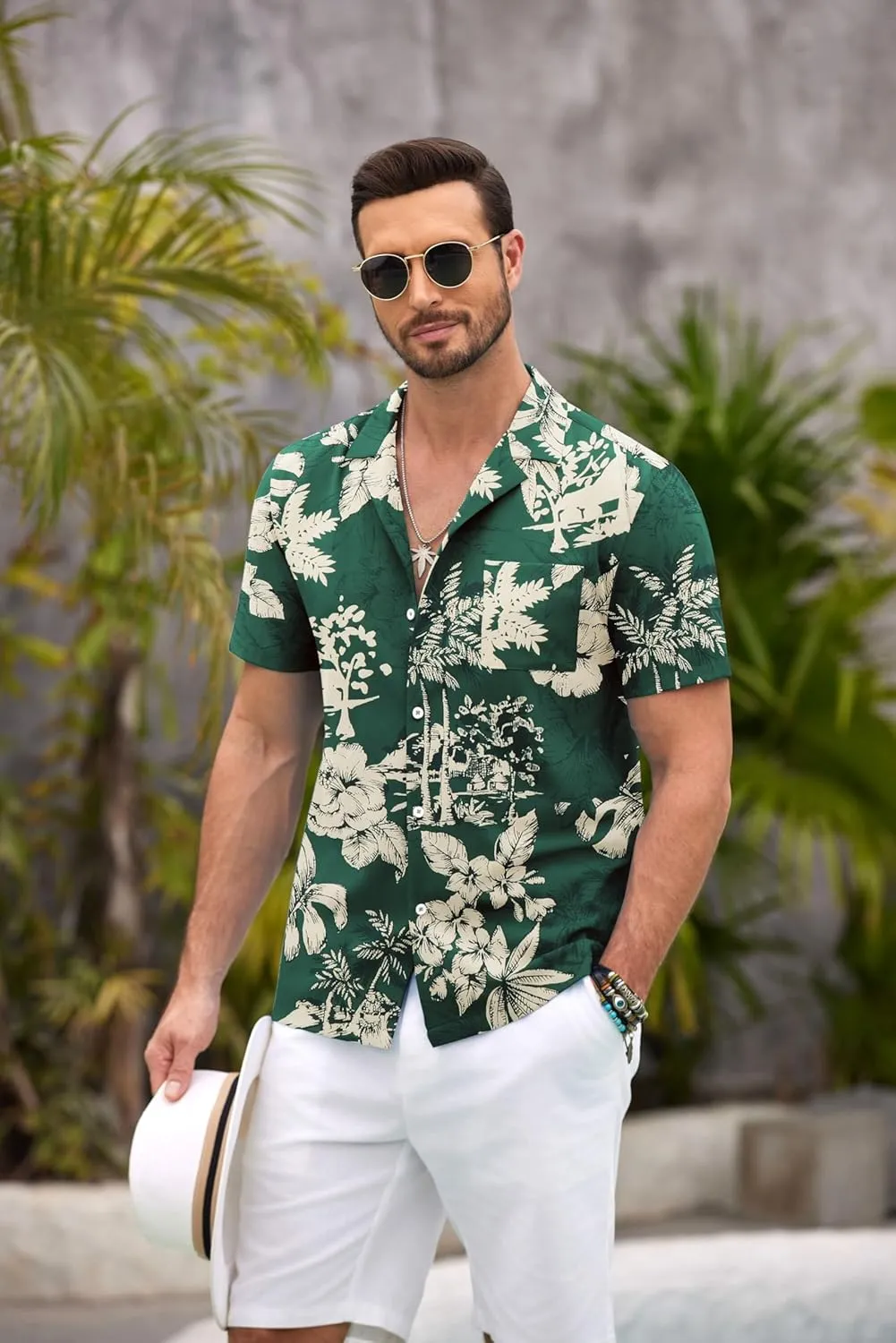 COOFANDY Mens Hawaiian Shirt Short Sleeve Floral Button Down Shirts Tropical Summer Beach Shirts Camp Collar Shirt