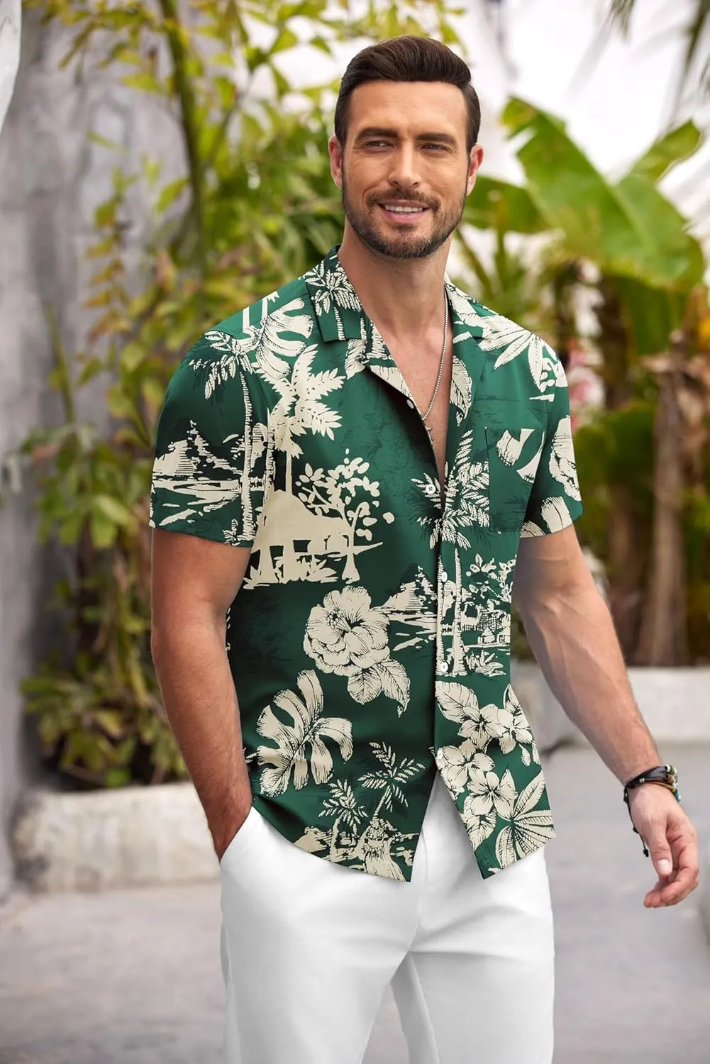 COOFANDY Mens Hawaiian Shirt Short Sleeve Floral Button Down Shirts Tropical Summer Beach Shirts Camp Collar Shirt