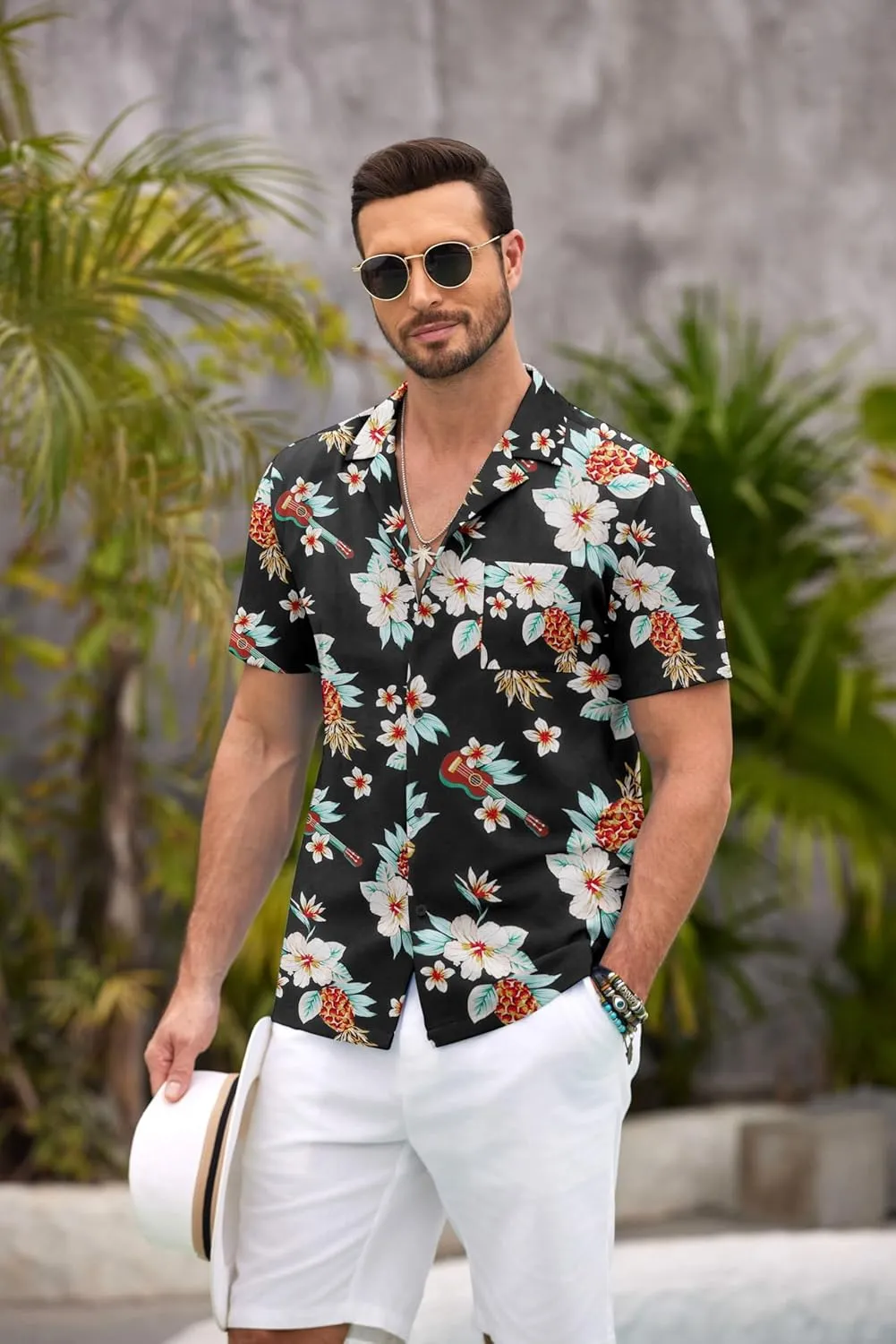 COOFANDY Mens Hawaiian Shirt Short Sleeve Floral Button Down Shirts Tropical Summer Beach Shirts Camp Collar Shirt