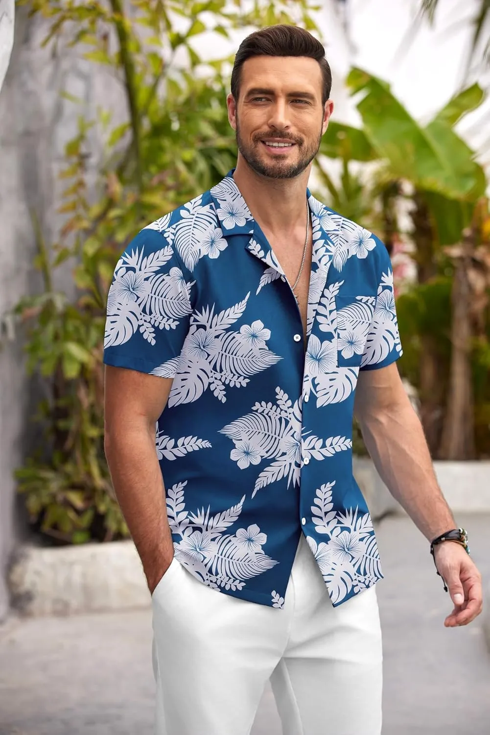 COOFANDY Mens Hawaiian Shirt Short Sleeve Floral Button Down Shirts Tropical Summer Beach Shirts Camp Collar Shirt