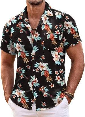 COOFANDY Mens Hawaiian Shirt Short Sleeve Floral Button Down Shirts Tropical Summer Beach Shirts Camp Collar Shirt