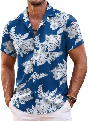 COOFANDY Mens Hawaiian Shirt Short Sleeve Floral Button Down Shirts Tropical Summer Beach Shirts Camp Collar Shirt