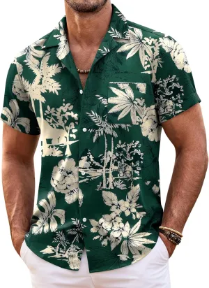 COOFANDY Mens Hawaiian Shirt Short Sleeve Floral Button Down Shirts Tropical Summer Beach Shirts Camp Collar Shirt