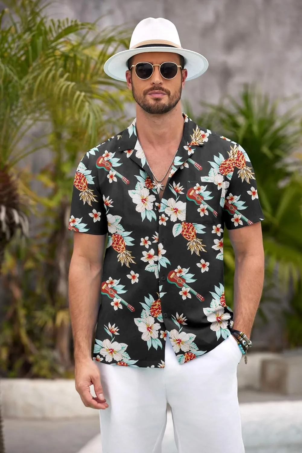 COOFANDY Mens Hawaiian Shirt Short Sleeve Floral Button Down Shirts Tropical Summer Beach Shirts Camp Collar Shirt