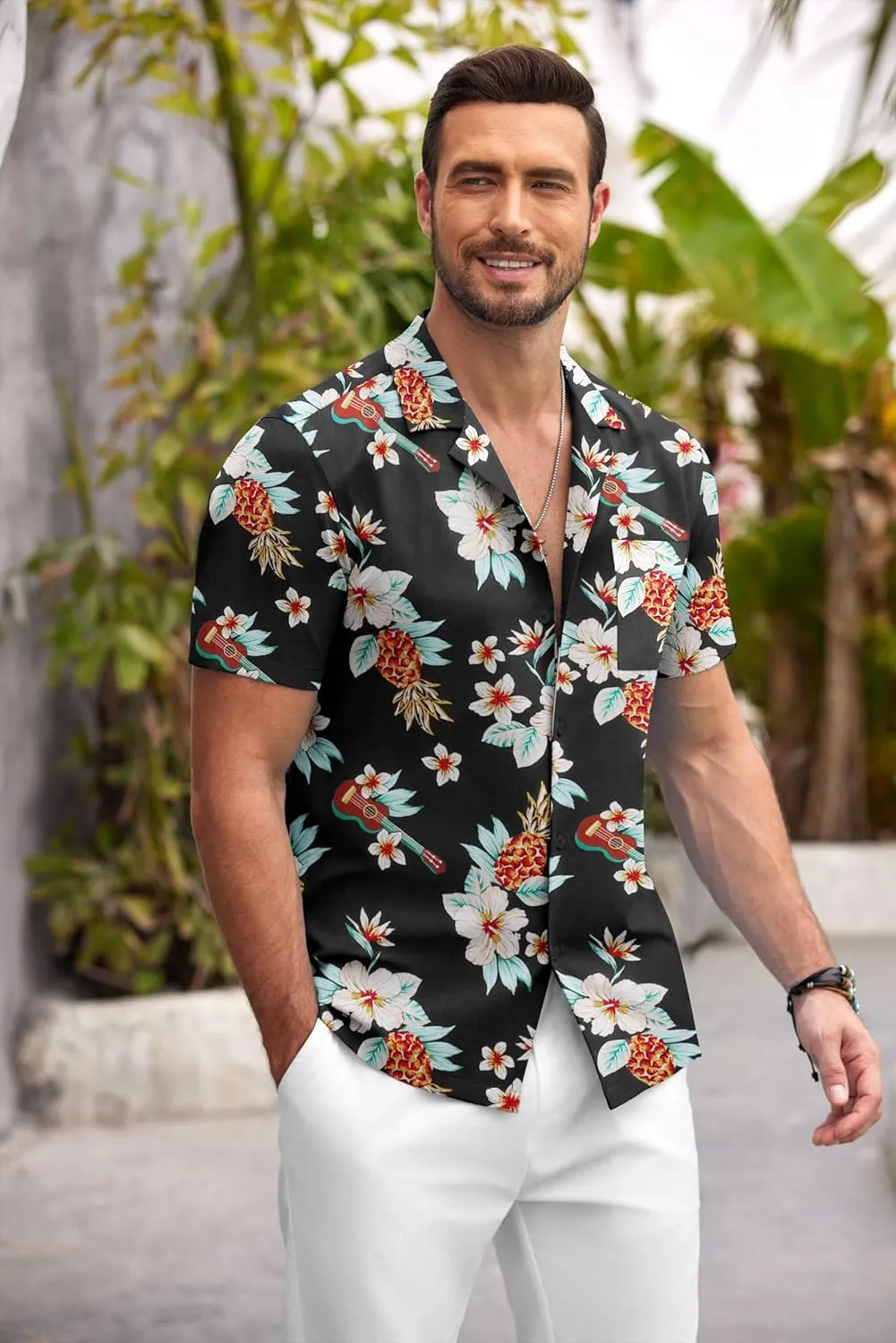 COOFANDY Mens Hawaiian Shirt Short Sleeve Floral Button Down Shirts Tropical Summer Beach Shirts Camp Collar Shirt