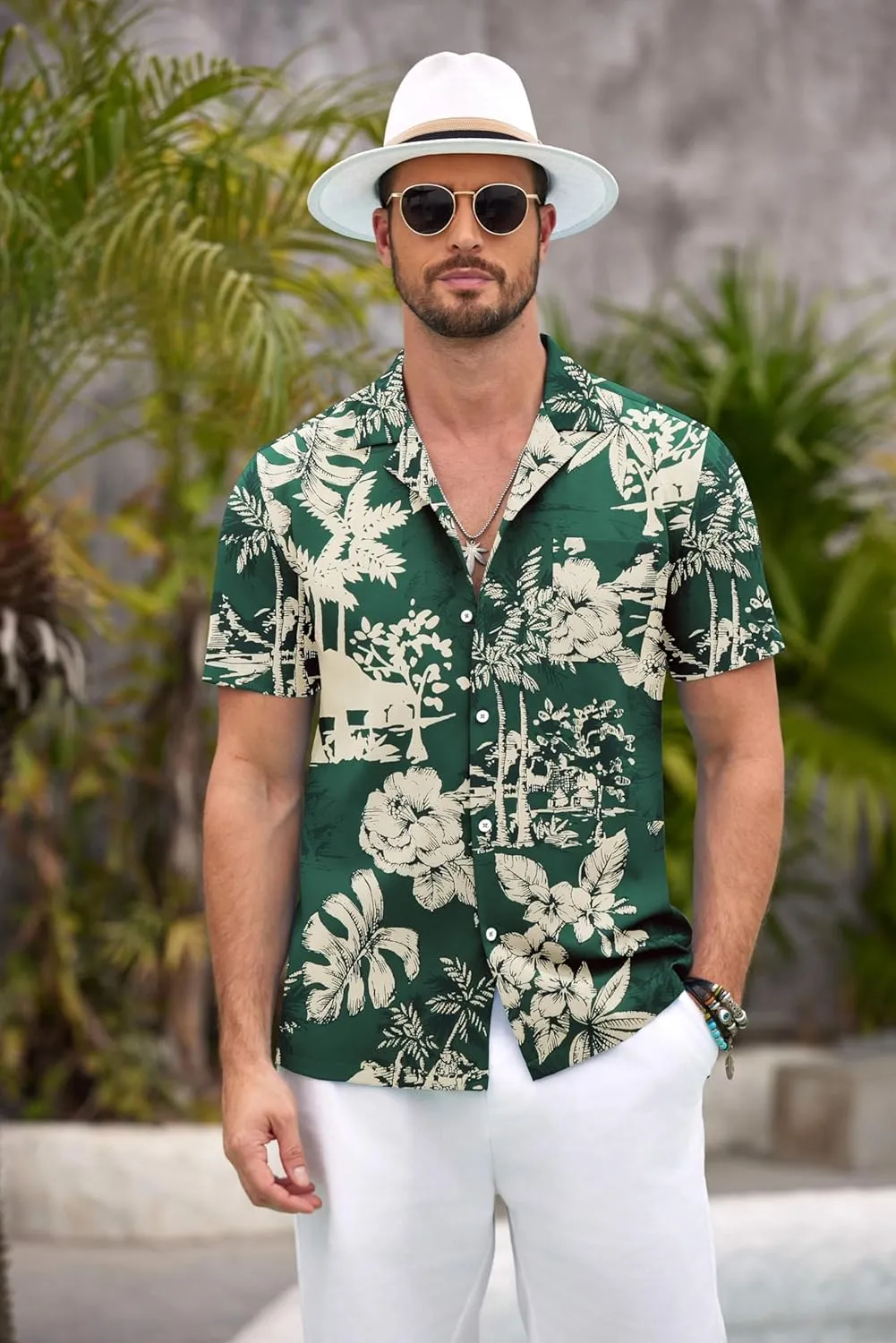 COOFANDY Mens Hawaiian Shirt Short Sleeve Floral Button Down Shirts Tropical Summer Beach Shirts Camp Collar Shirt