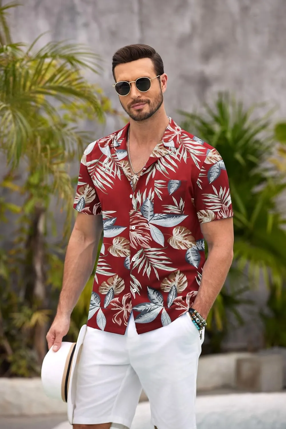 COOFANDY Mens Hawaiian Shirt Short Sleeve Floral Button Down Shirts Tropical Summer Beach Shirts Camp Collar Shirt