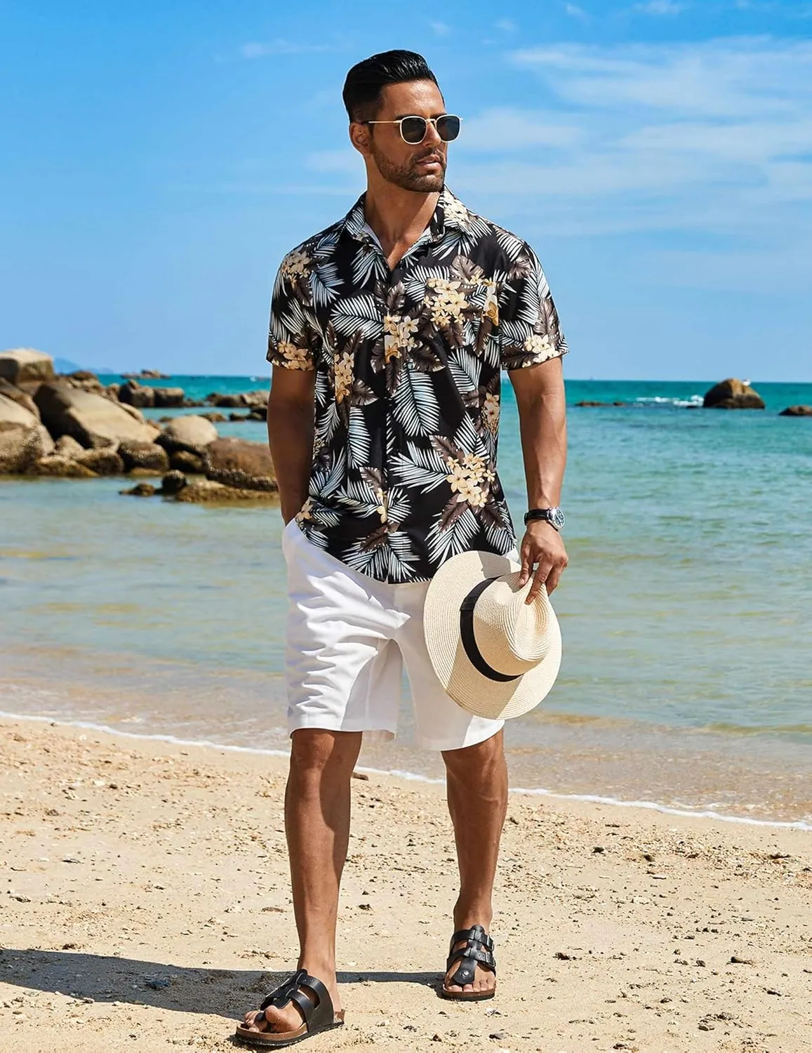 COOFANDY Men's Hawaiian Shirt Short Sleeve Floral Button Down Shirts Tropical Vacation Beach Shirts with Pocket