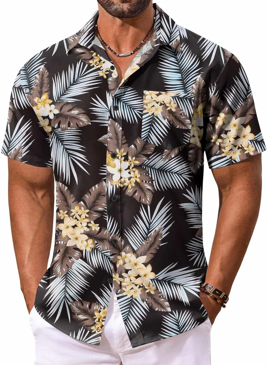 COOFANDY Men's Hawaiian Shirt Short Sleeve Floral Button Down Shirts Tropical Vacation Beach Shirts with Pocket