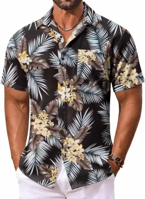 COOFANDY Men's Hawaiian Shirt Short Sleeve Floral Button Down Shirts Tropical Vacation Beach Shirts with Pocket
