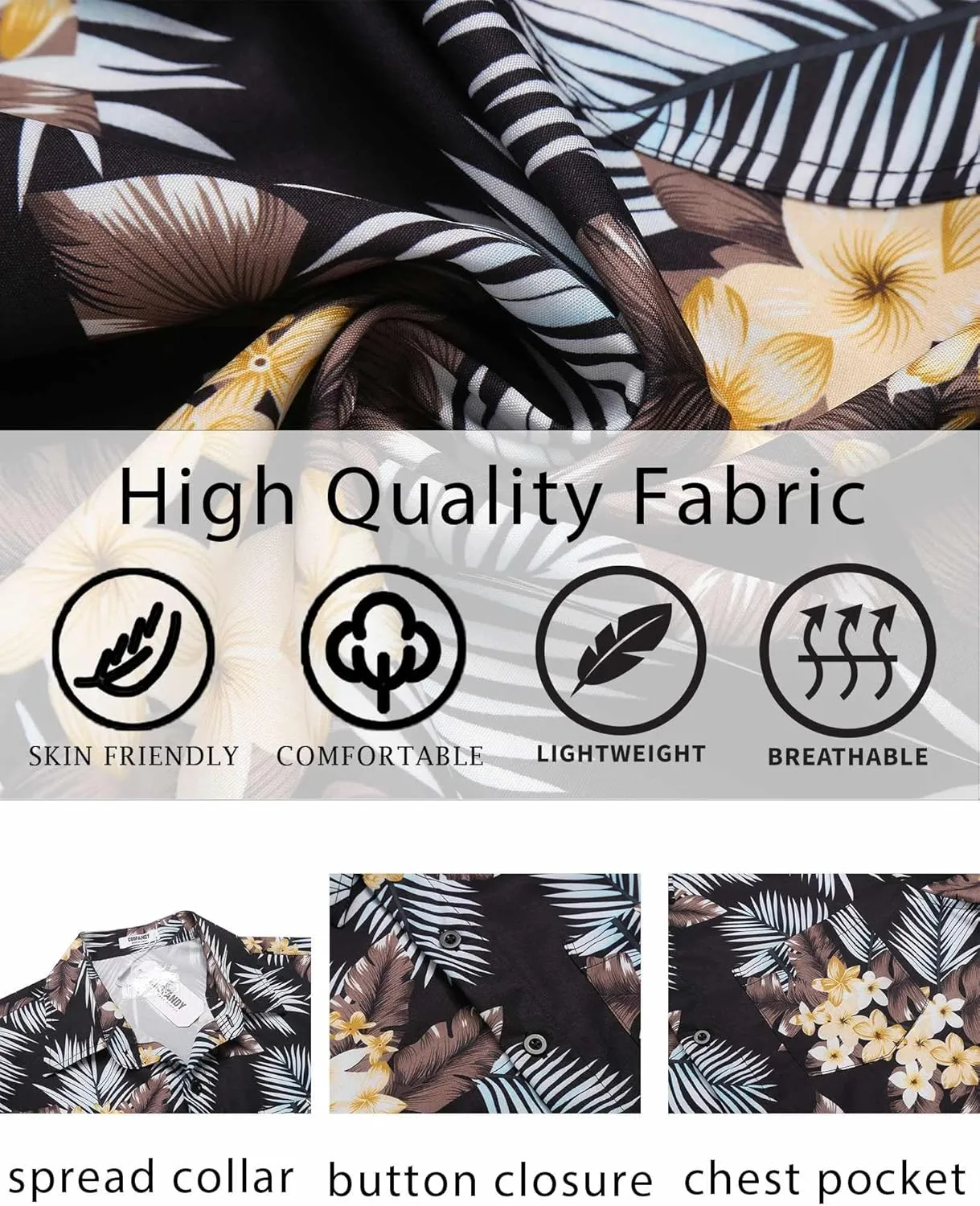 COOFANDY Men's Hawaiian Shirt Short Sleeve Floral Button Down Shirts Tropical Vacation Beach Shirts with Pocket