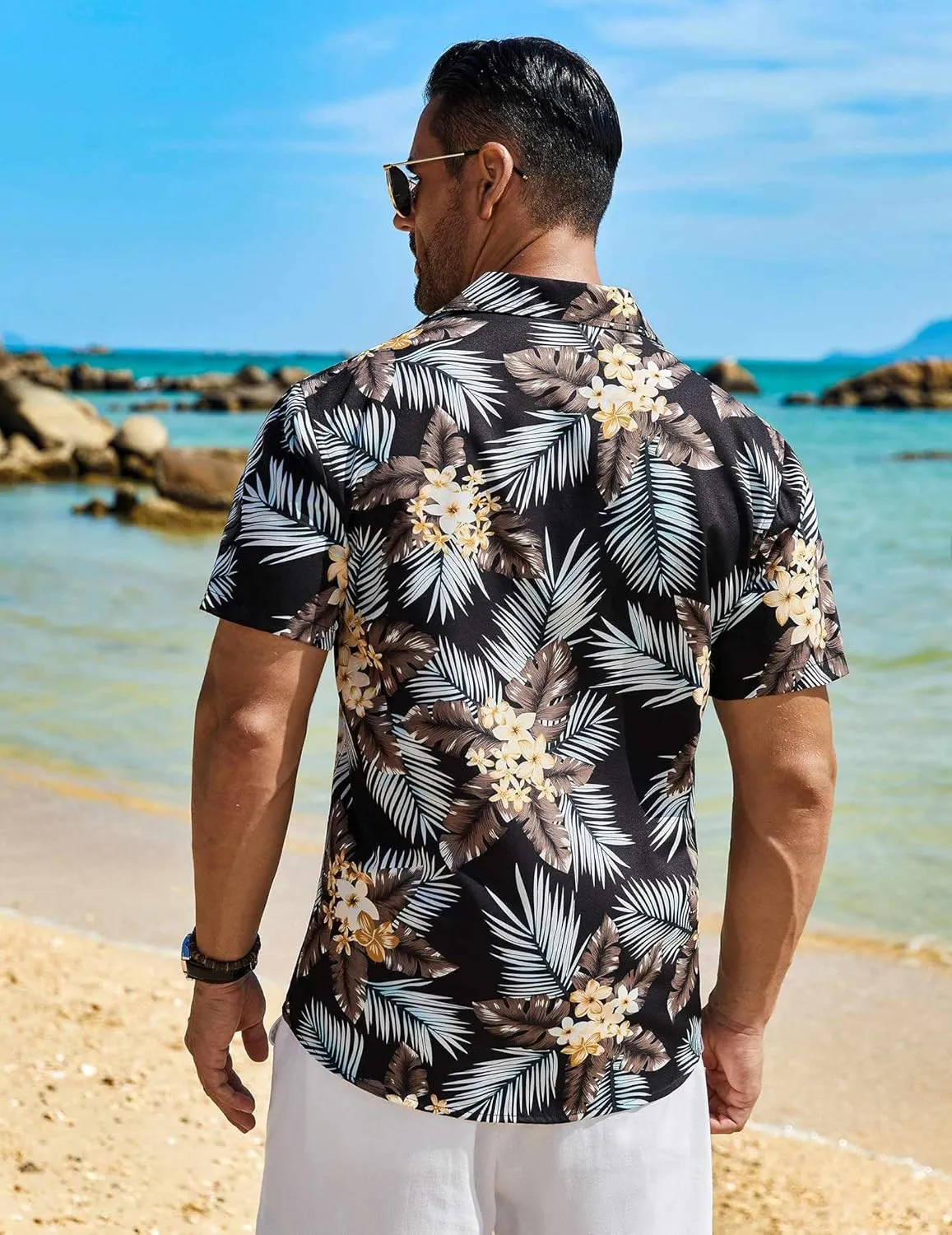 COOFANDY Men's Hawaiian Shirt Short Sleeve Floral Button Down Shirts Tropical Vacation Beach Shirts with Pocket