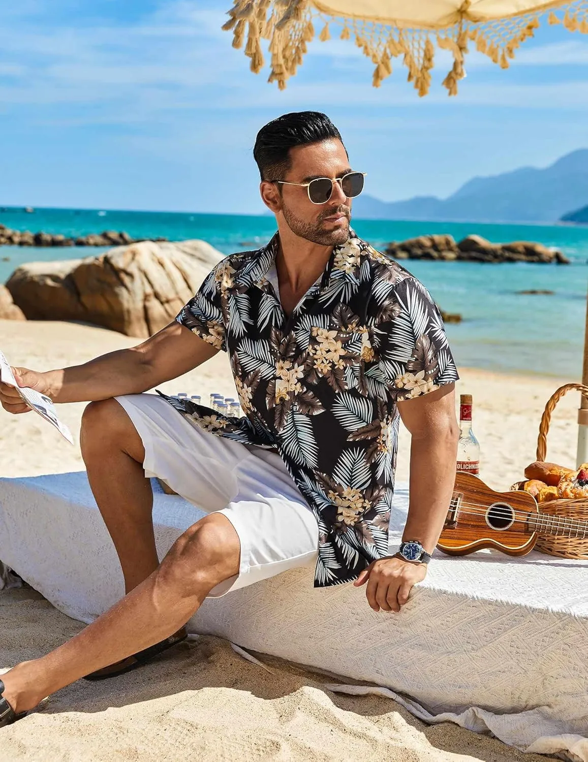 COOFANDY Men's Hawaiian Shirt Short Sleeve Floral Button Down Shirts Tropical Vacation Beach Shirts with Pocket