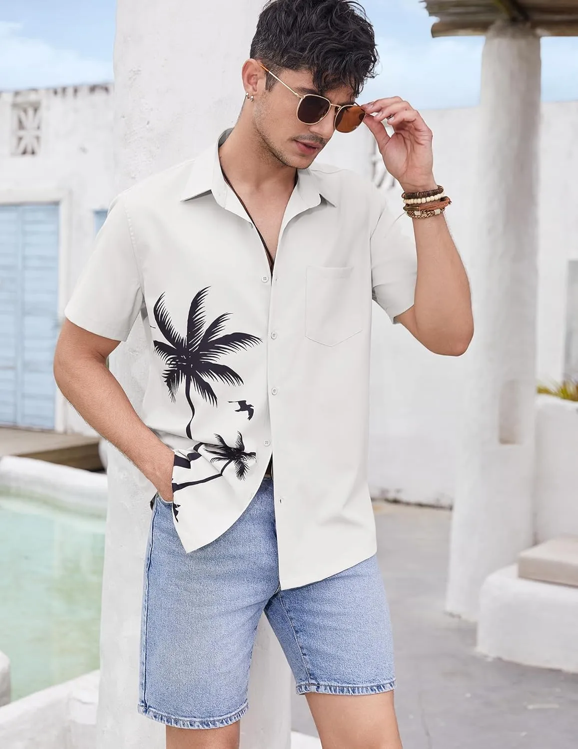 COOFANDY Mens Hawaiian Tropical Shirts Short Sleeve Button Down Summer Beach Shirt with Pocket