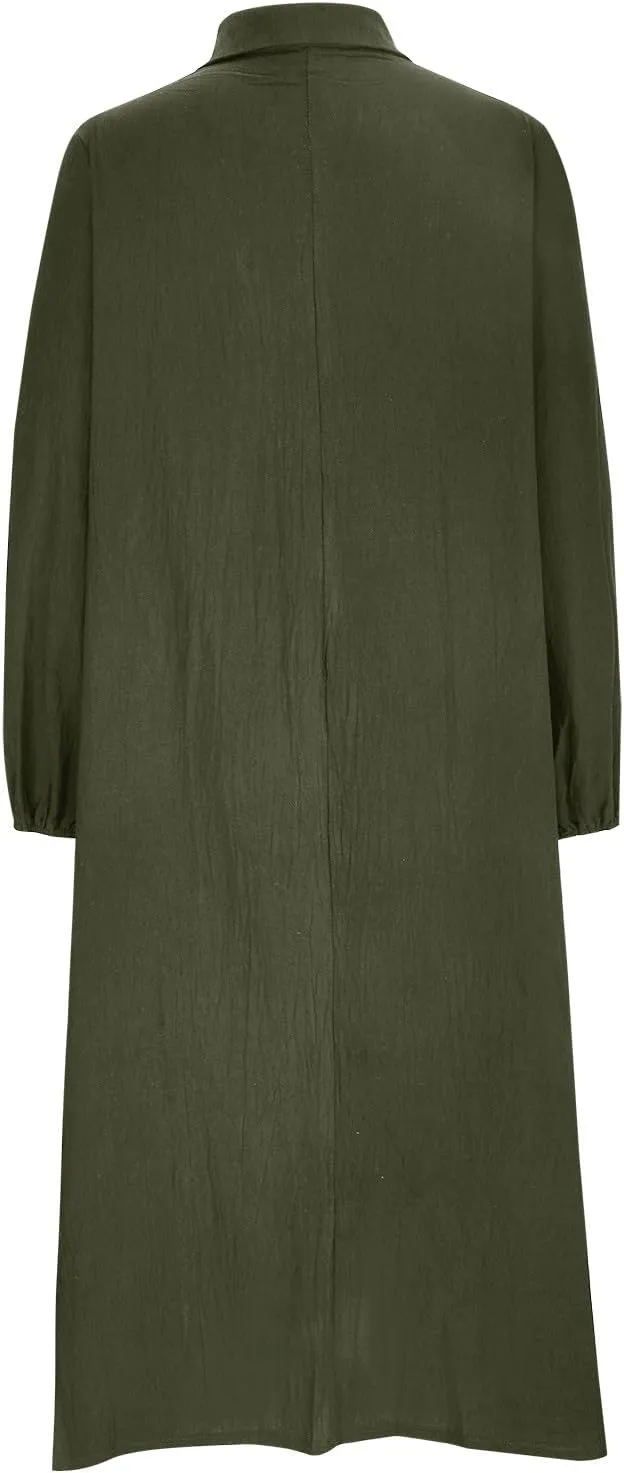 Cotton Linen Dress for Women 2024 Fall Winter Long Sleeve Button Down Dresses Causal Loose Flowy Maxi Dresses Party