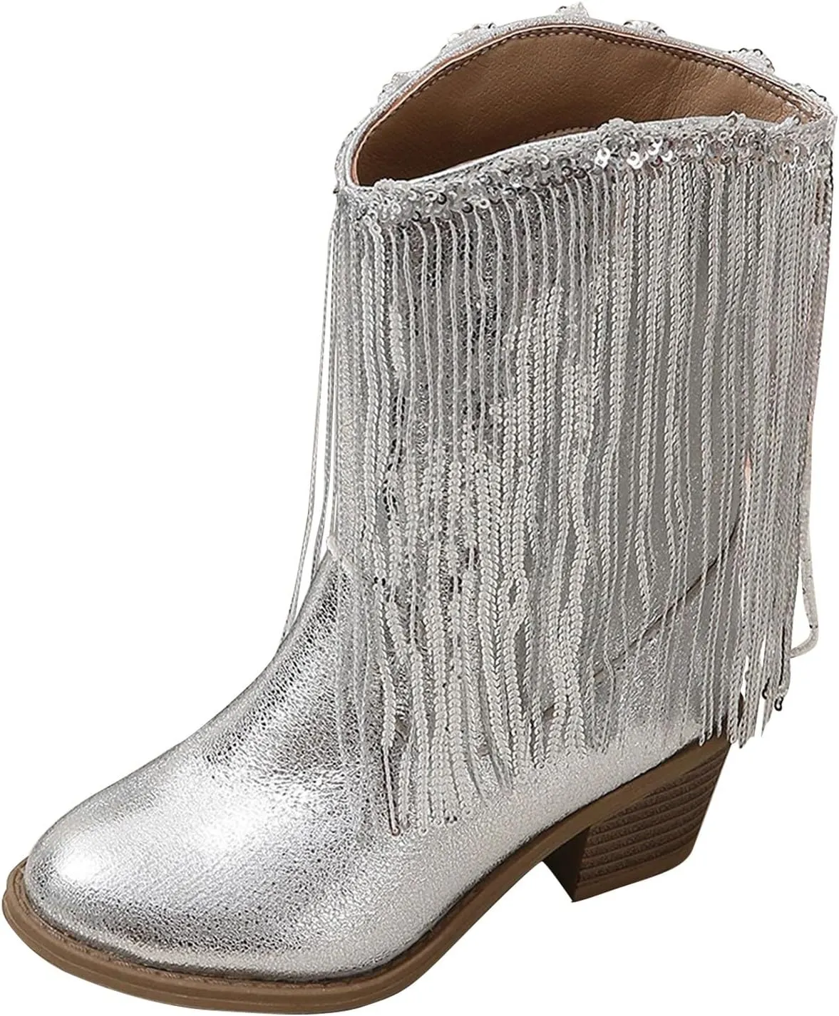Cowboy Tassel Boots With Side Zipper For Kids Baby Toddler Girls 𝐖aterproof 𝗠occasins Flat Shoes Outdoor Slip On Shoes