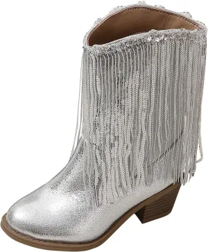 Cowboy Tassel Boots With Side Zipper For Kids Baby Toddler Girls 𝐖aterproof 𝗠occasins Flat Shoes Outdoor Slip On Shoes