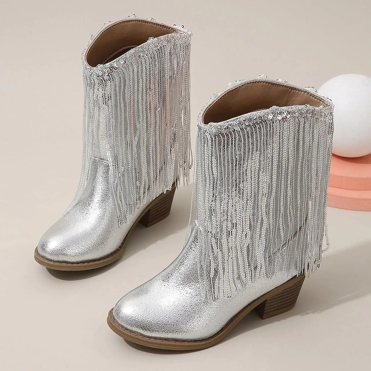 Cowboy Tassel Boots With Side Zipper For Kids Baby Toddler Girls 𝐖aterproof 𝗠occasins Flat Shoes Outdoor Slip On Shoes