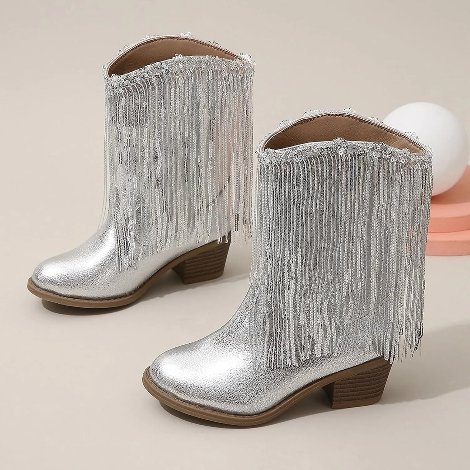 Cowboy Tassel Boots With Side Zipper For Kids Baby Toddler Girls 𝐖aterproof 𝗠occasins Flat Shoes Outdoor Slip On Shoes