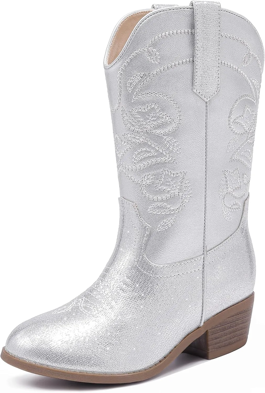 Cowgirl Boots for Girls Mid Calf Youth Girl Cowboy Western Boots Pointed Toe Embroidered for Horse Riding Country Party Toddler Little Big Kids