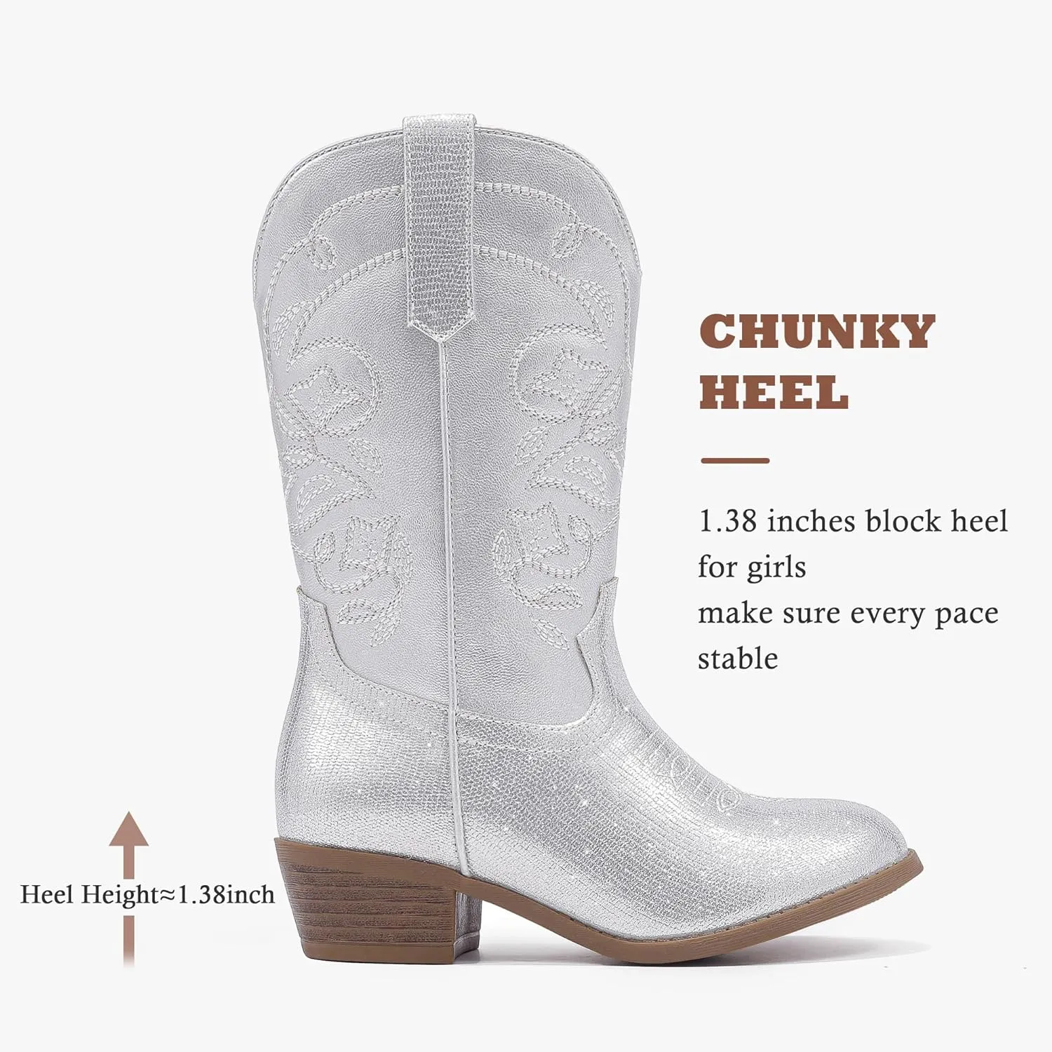 Cowgirl Boots for Girls Mid Calf Youth Girl Cowboy Western Boots Pointed Toe Embroidered for Horse Riding Country Party Toddler Little Big Kids