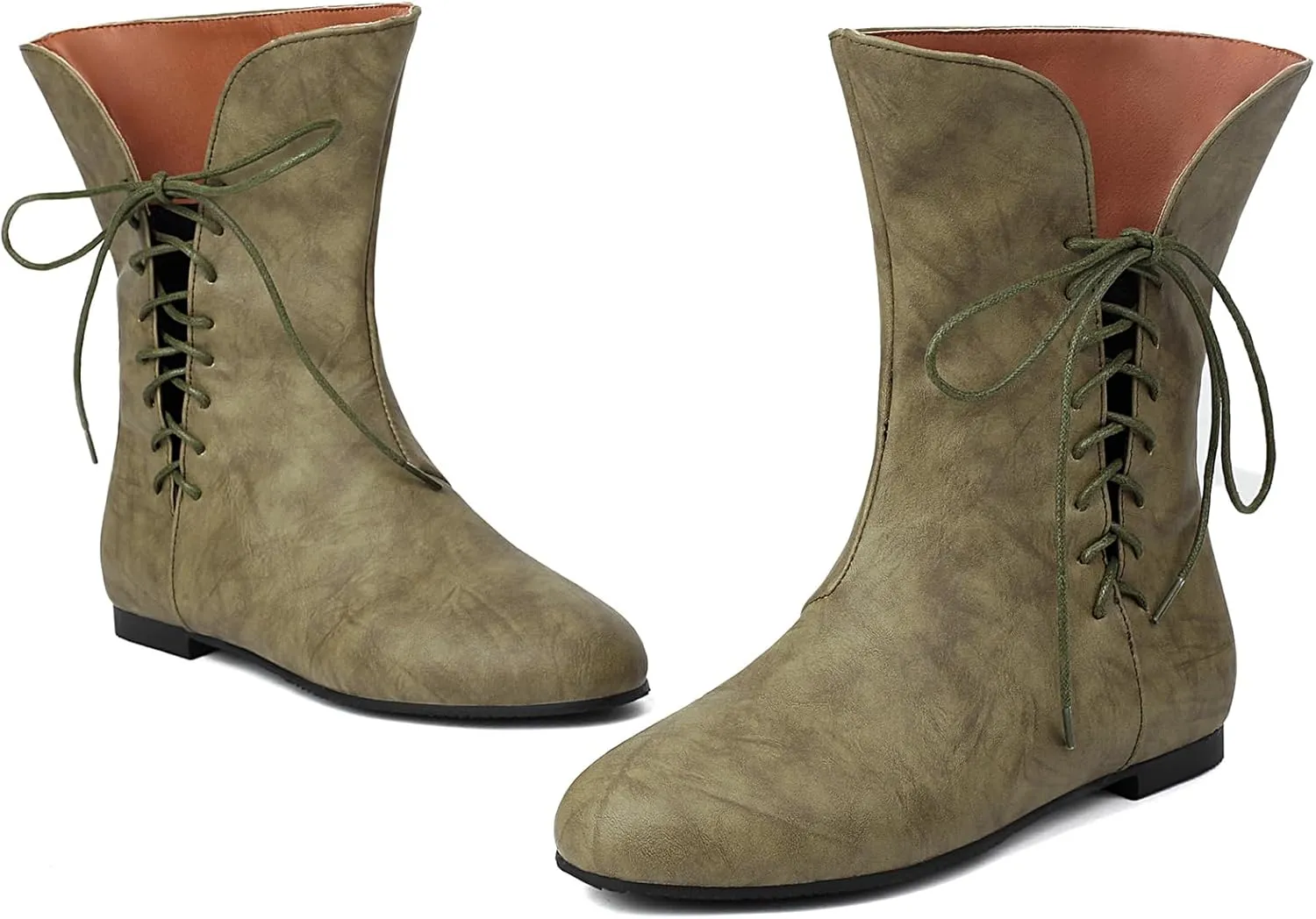 Cozivwaiy Women Vintage Flats Short Boots Lace up Comfortable Boots Round Toe Pirate Cosplay